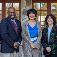 Award recipients pose with GVSU President Mantella